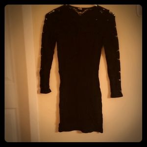 Sexy Black Form-Fitting Dress w/ Detailed Sleeves